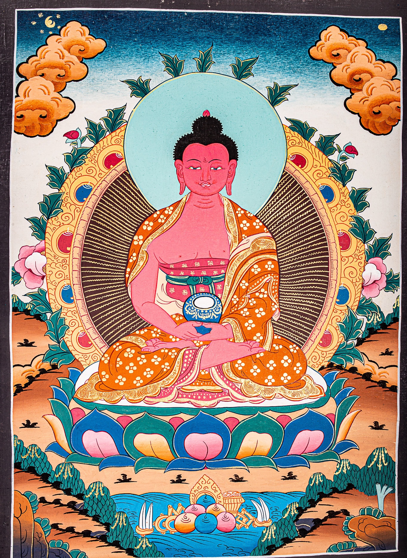 Traditional Tibetan Thangka Portryaing Amitabha Buddha The Buddha of