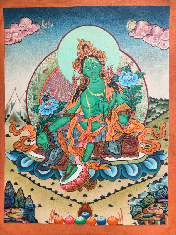 Green Tara - Bodhisattva of Compassion | Handmade painting made on Cotton Canvas | Wall Hanging