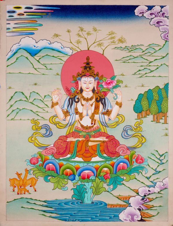 Foured Arm Chengresi "The compassion of all Buddhas" | Tibetan Handmade Painting | Spiritual Gift | Wall hanging