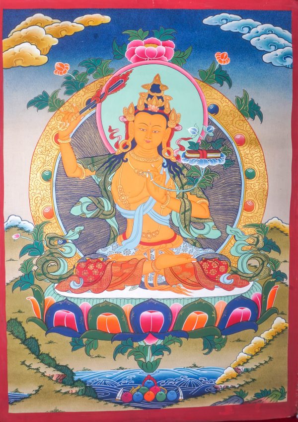 Authentic Tibetan Buddhist Artwork Depicting Manjushri "The Bodhisattva of Wisdom" | Perfect Gift for Yoga Enthusiasts | Wall Decor