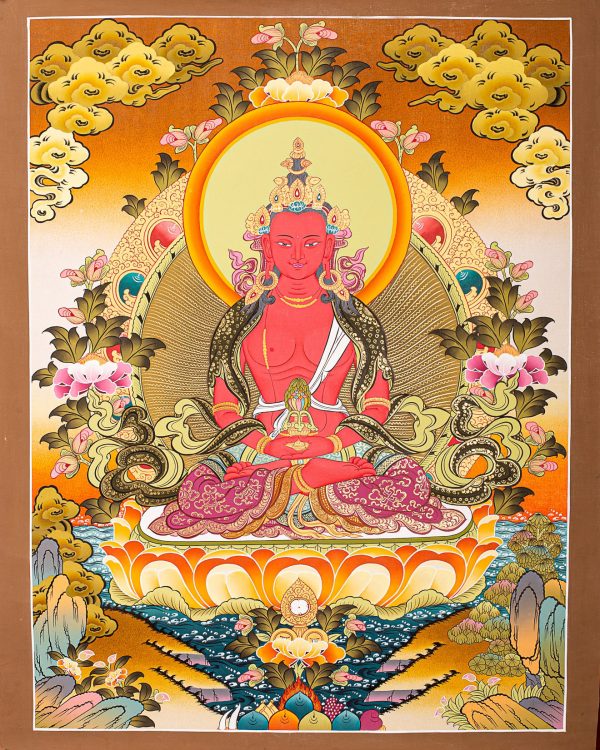 Hand made Art of Amitayus Thangka also known as Amitabha | Buddhist Thangka Painting | Spiritual tool for Wall Hanging
