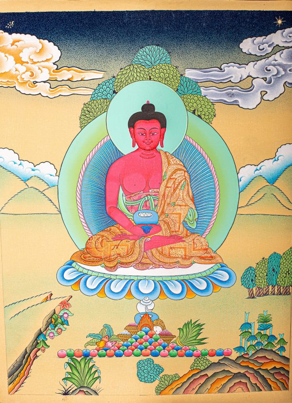 Tibetan Thangka Painting Depecting Amitabha Buddha - A Pure Land | Spiritual and Religious Tool | Wall Hanging
