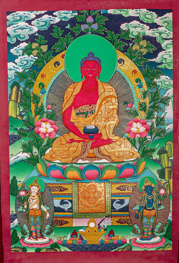 Authentic Tibetan Buddhist Artwork of Amitabha Buddha Thangka | 100% Handcrafted Ethereal Art on Canvas