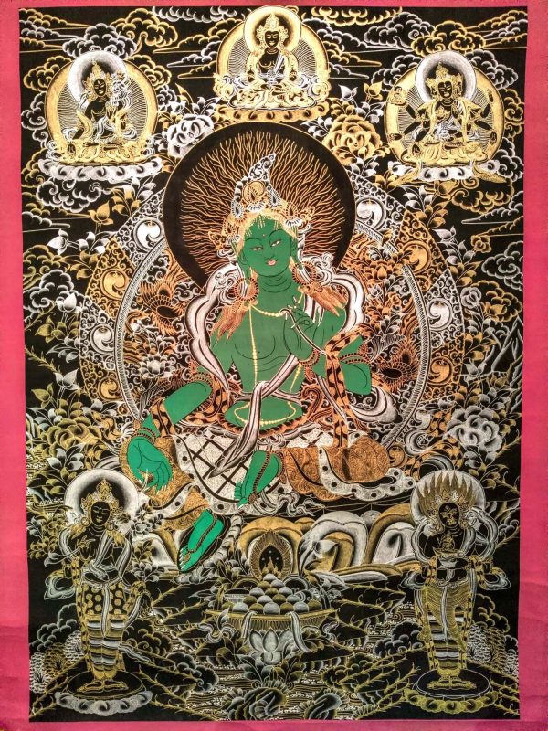 Green Tara Thangka  - Bodhisattva of Compassion | Traditional Tibetan thangka Painting | Spiritual Art for religious people