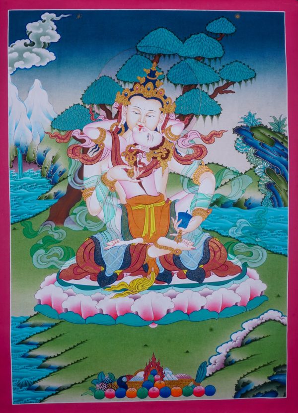 Tibetan Handmade Thangka Painting of Vajrasattva Shakti | Authentic Art for Wall decor | Perfect for Religious activities | Spiritual gifts