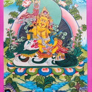 Tibetan Thangka Painting of Singh Zambala | Buddhist Artwork for Wall Decor | Blessings for Good Fortune | Meditational Altar