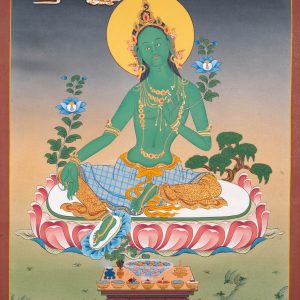 Handcrafted Green Tara Thangka Painting – Symbol of Compassion and Enlightenment in Tibetan Buddhism | Wall Hanging