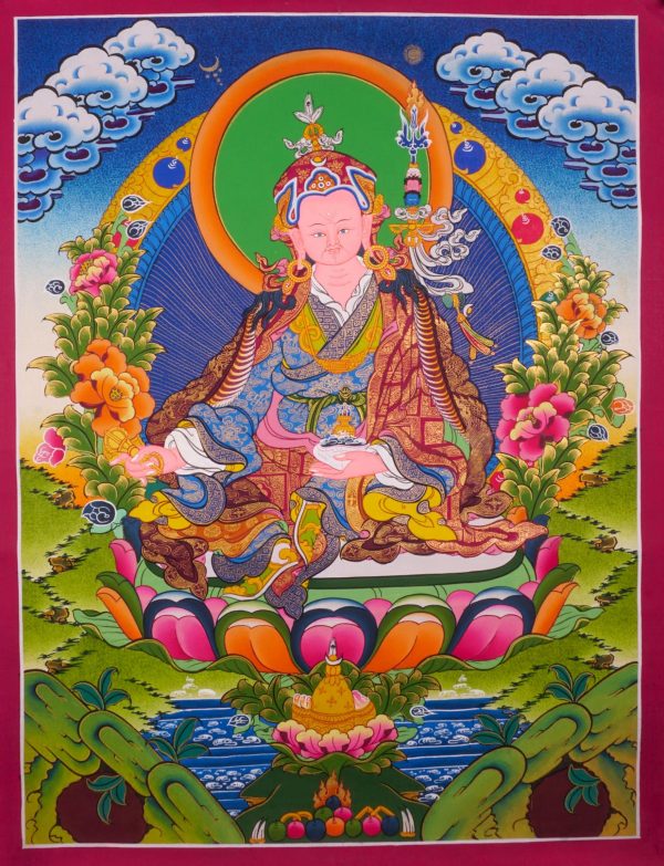 Tibetan Thangka Painting of Guru Rinpoche " Second Buddha in Buddhism Tibet | Meditational altar | Blessings