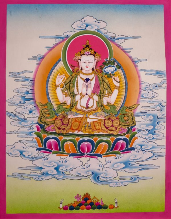Chengresi Thangka | Unique and Exquisite Religious Painting | 100% Handcrafted Ethereal Art on Canvas | Home Decor