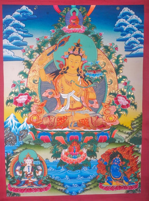Manjushri Thangka - A respected figure in Mahayana Buddhism | Spiritual Art and Gift | Home Decor | Wall Hanging