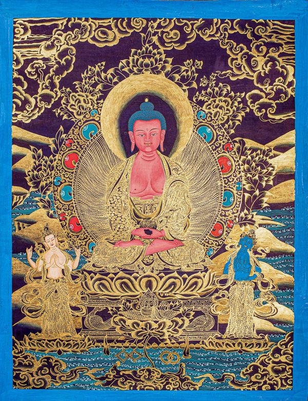 Amitabha Buddha - The Buddha of Infinite Light and Eternal Life | Tibetan Thangka Painting | Handmade on Cotton Canvas