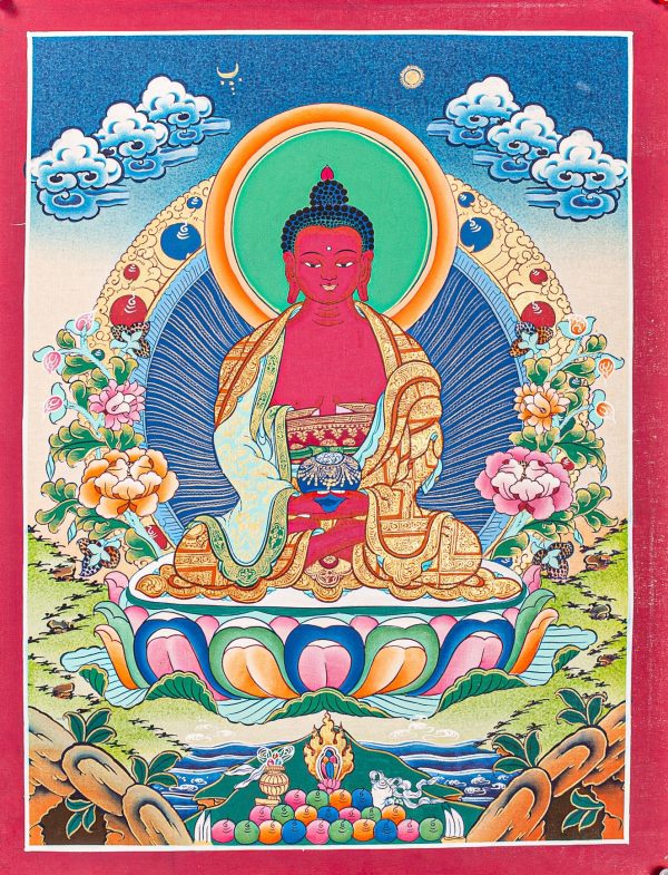 Traditional Thangka Painting of Amitabha Buddha | Spiritual Wall Hanging | Meditational Altar | Home Decor