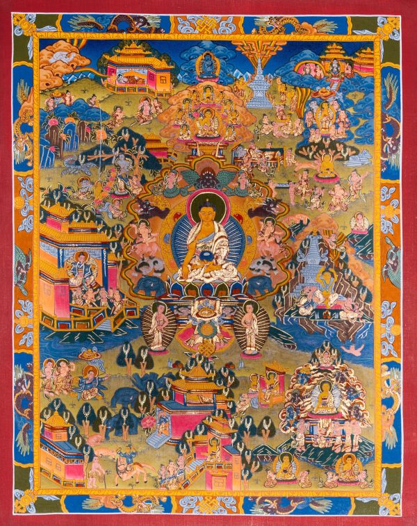 100% Handcrafted Ethereal Art on Canvas of Buddha life | Authentic Thangka Painting | Perfect Gift for Religious people