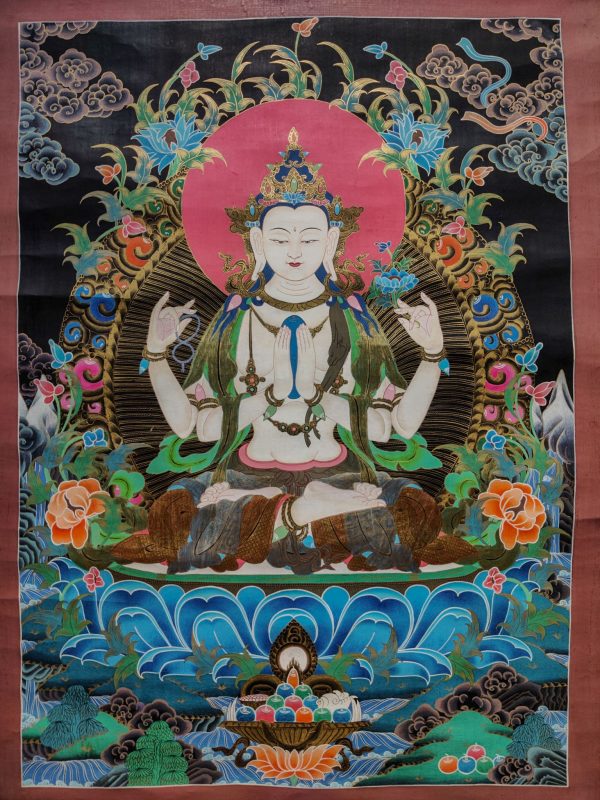 Thangka of Buddhist Deity Chengresi | Tibetan Handmade Artwork| Spiritual Handicraft