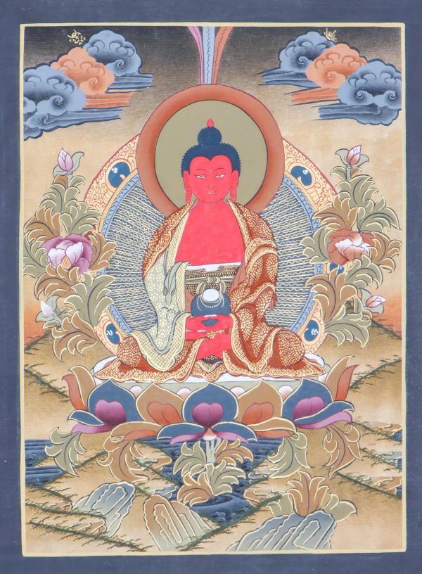 Eternal Radiance: The Spiritual Grace of Amitabha Buddha in Handcrafted Thangka Painting| Traditional Tibetan Artwork | Wall Hanging