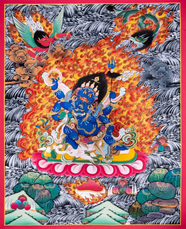 6 Hand Mahakala - A Tibetan Buddhist deity | Handmade Thangka Painting for Wall Decor | Spiritual and Religious Art
