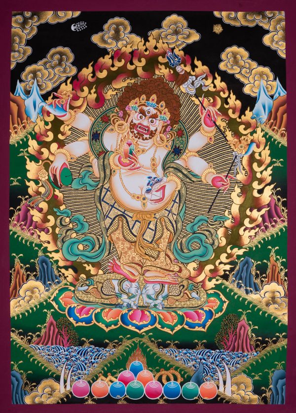White Mahakala - A Tibetan Buddhist deity | Handmade Thangka Painting for Wall Hanging | Canvas Painting | Altar Space