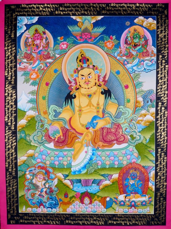 5 Zambalas Blessings - Hand-painted Thangka Painting Showcasing the Auspicious Deities of Wealth and Prosperity