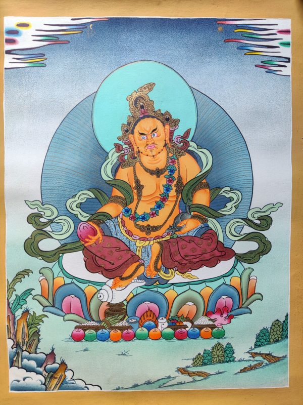 Zambalas - Tibetan Deity of Wealth and prosperity | Handmade thangka painting | Spiritual decor | Meditational altar | Gifts