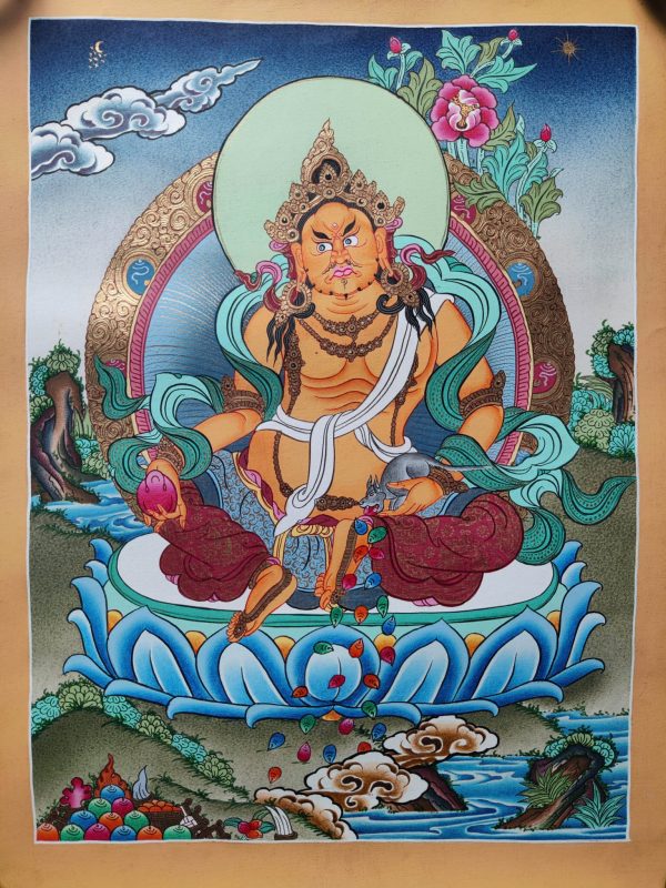 Zambala - God of Wealth | Tibetan Thangka Painting | Handmade Artwrok for Wall Hanging | Meditational tool for Spiritual practices