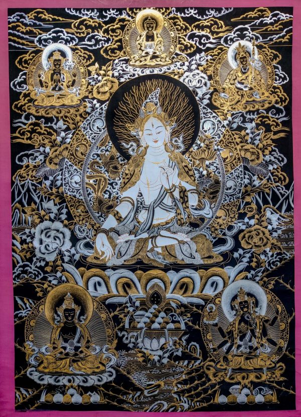 The Compassionate Mother - White Tara Thangka | Symbol of  Long Life and Healing | Handcrafted Art