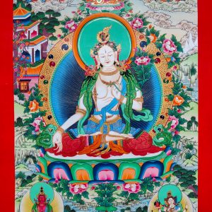 Handmade White Tara Thangka for Longevity and healing | Spiritual Artwork for Home Decor | Tibetan Buddhist Artwork