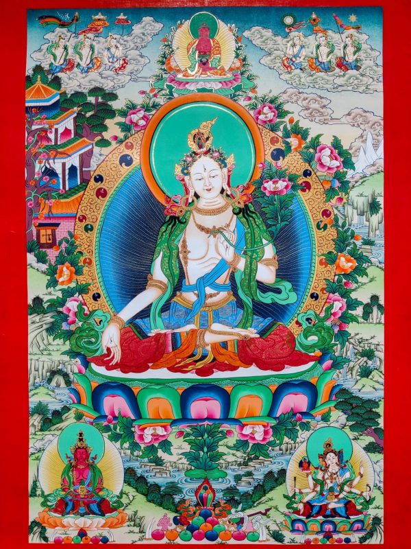 Handmade White Tara Thangka for Longevity and healing | Spiritual Artwork for Home Decor | Tibetan Buddhist Artwork