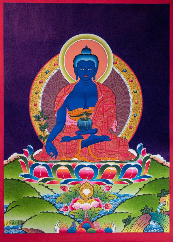 Thangka of Medicine Buddha| Buddhist Healing Deity | Tibetan Handcrafted Artwork for Spiritual and Mental Healing