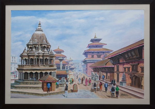 Patan Durbar Square -Handmade painting of beautiful city of Kathmandu, Nepal