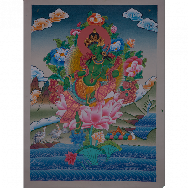 GEEEN TARA STANDING - Handmade Thanka Painting from Nepal