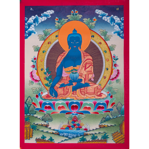 Medicine Buddha on cotton canvas - Handmade Thanka Painting from Nepal