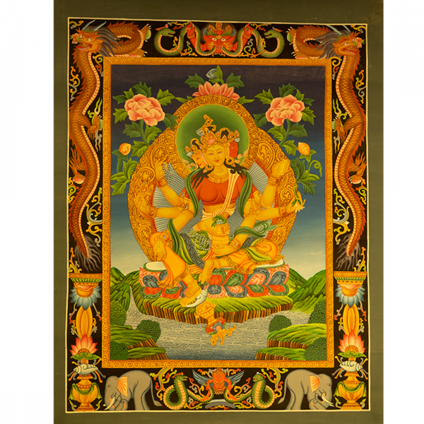 Yellow Tara Newari painting on cotton canvas - Handmade Thanka Painting from Nepal
