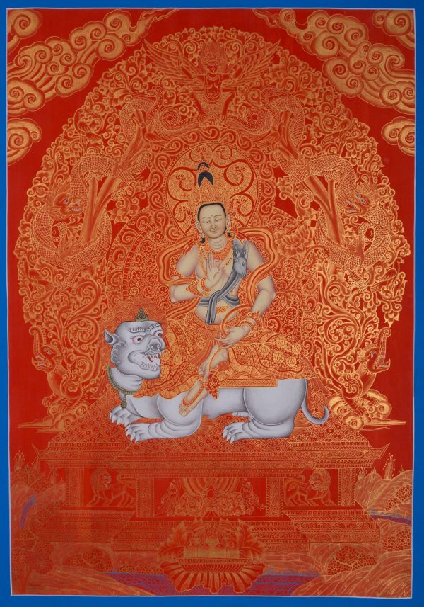 Tara on Lion - handmade thanka painting from Nepal