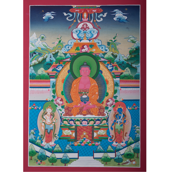 Red Amitabha Buddha | Magnificent Handmade Thangka | High Quality Painting | Spiritual Meditation Art for Eternal Loving and Kindness| Home Decor | Cotton canvas