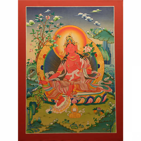 Red Tara Painting on Cotton Canvas | Spiritual | Buddhism | Handpainted |Handmade Thanka Painting from Nepal