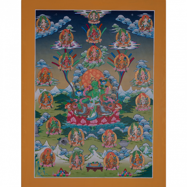 21 Tara with single cotton canvas - Handmade Thanka Painting from Nepal