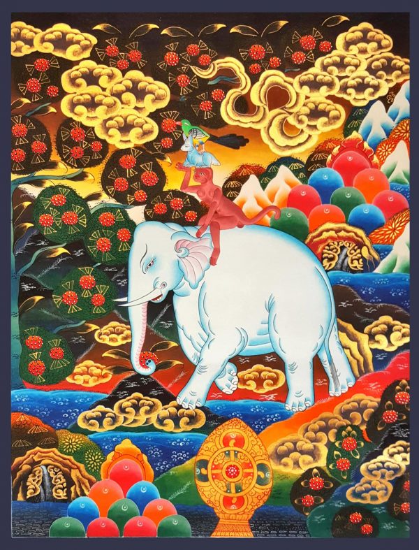 4 Friend Elephant - handmade thangka painting from Nepal