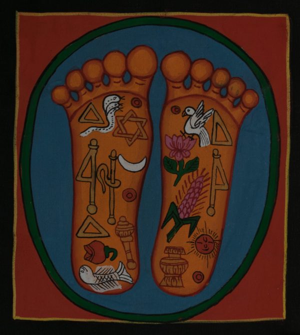 Buddha's Feet in brown color - handmade thangka painting from Nepal