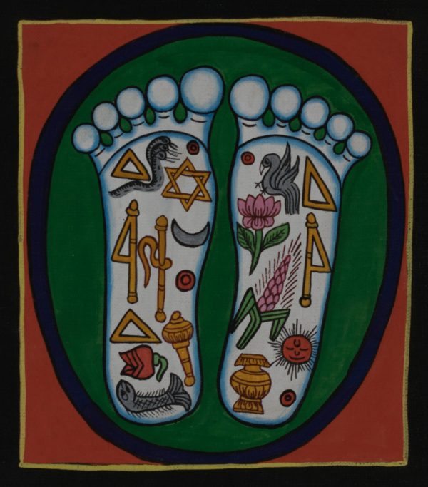 Buddha's Feet in white color - handmade thangka painting from Nepal