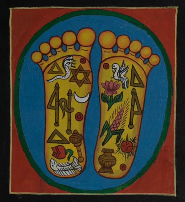 Buddha's Feet in yellow color - handmade thangka painting from Nepal
