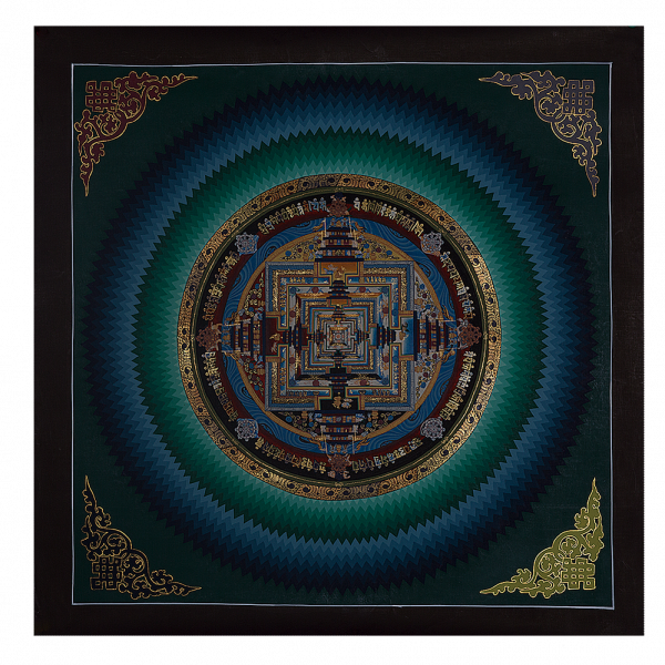 Lotus Kalachakra Mandala on cotton canvas - handmade thanka painting from Nepal