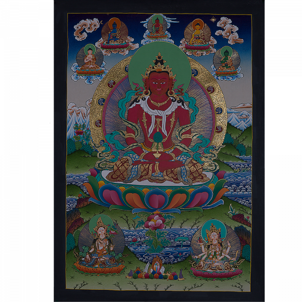 Amitayus Buddha - handmade thangka painting from Nepal