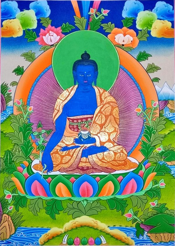 Medicine Buddha - handmade thangka painting from Nepal