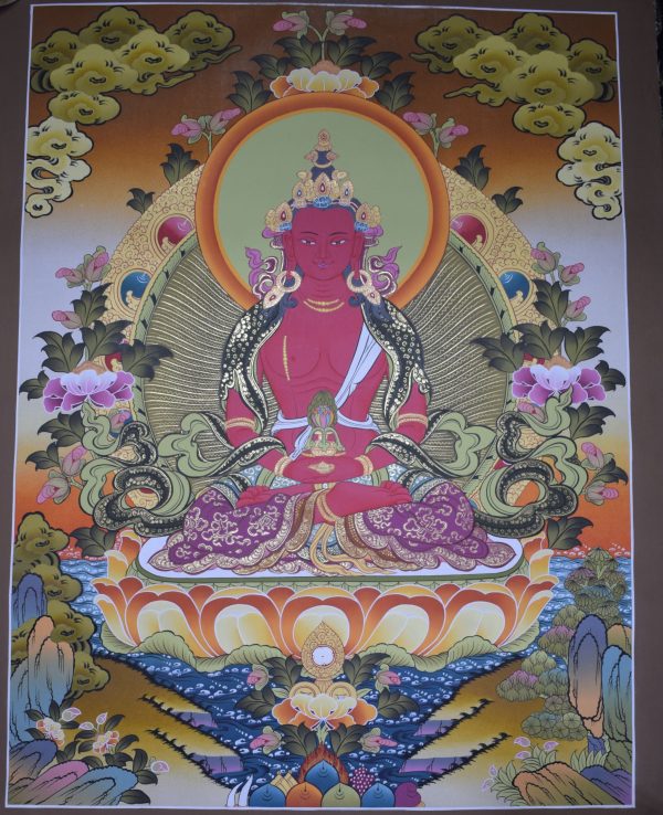 Amitayus Buddha - handmade thangka painting from Nepal