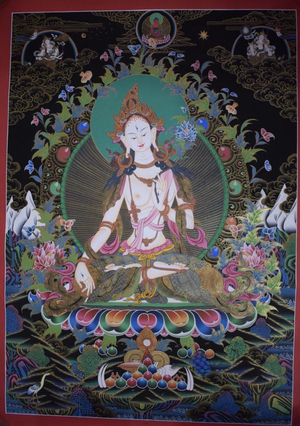 White Tara painting on cotton canvas - handmade thangka painting from Nepal